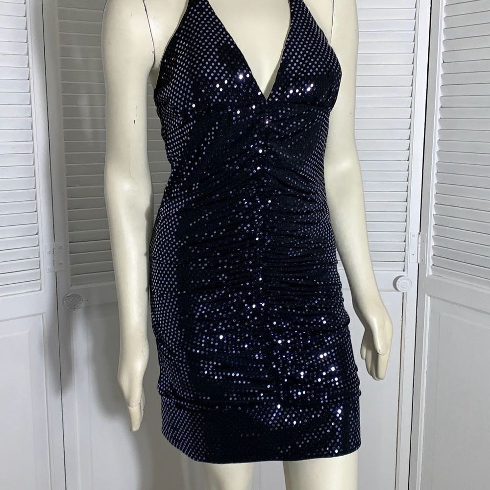 Vintage Taboo Black‎ Stretchy Halter Sequin Dress Size Medium